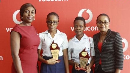 L-R: Funke Atanda, Senior Product Portfolio Manager, Vodacom Business Nigeria;  Chinonso Ukoha, First prize winner, Quiz competition, Stella Oguejifor First Prize winner, Blogging competition both of Baptist Girls Academy Obanikoro and Chimdimma Adugen, Business Development Manager, Vodacom Business Nigeria at the Girls in ICT Day celebration held in Lagos on Tuesday.